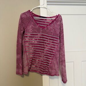 Prana Pink and Gray Striped Long Sleeve Top